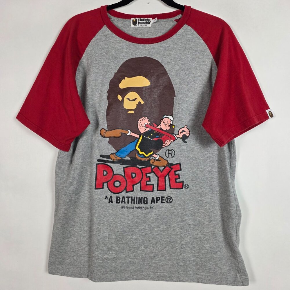 A Bathing Ape x Popeye Collab Streetwear Ringer Mens Large Short Sleeve T Shirt